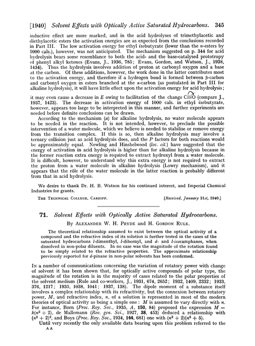 71. Solvent effects with optically active saturated hydrocarbons
