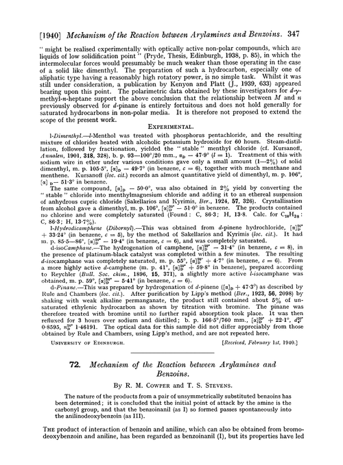 72. Mechanism of the reaction between arylamines and benzoins
