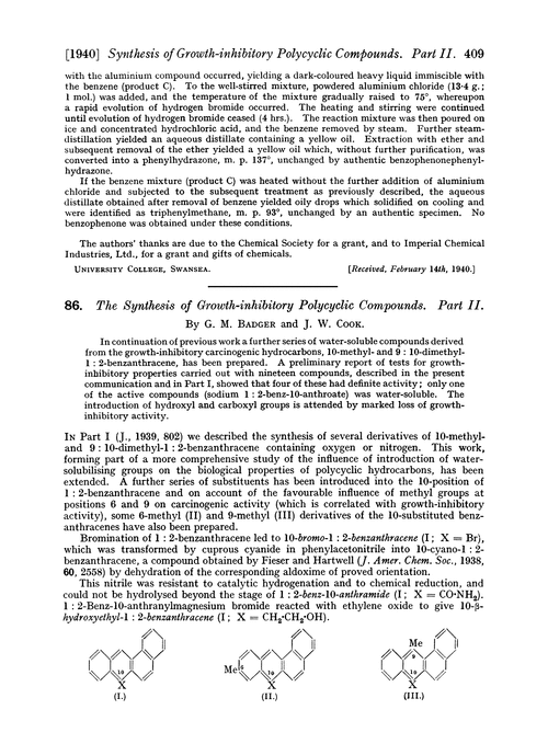 86. The synthesis of growth-inhibitory polycyclic compounds. Part II