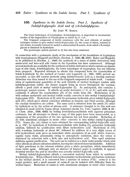 100. Syntheses in the indole series. Part I. Synthesis of indolyl-3-glyoxylic acid and of r-3-indolylglycine