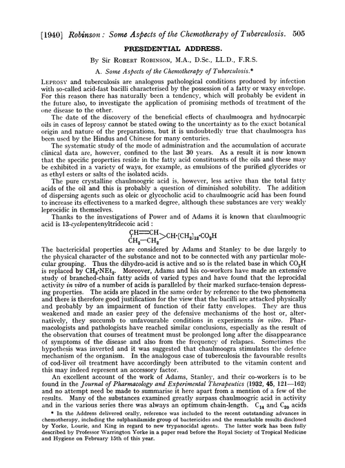 Presidential address. A. Some aspects of the chemotherapy of tuberculosis