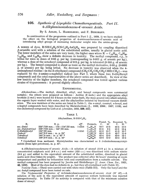 105. Synthesis of lipophilic chemotherapeuticals. Part II. 4-Alkylaminoazobenzene-4′-arsonic acids