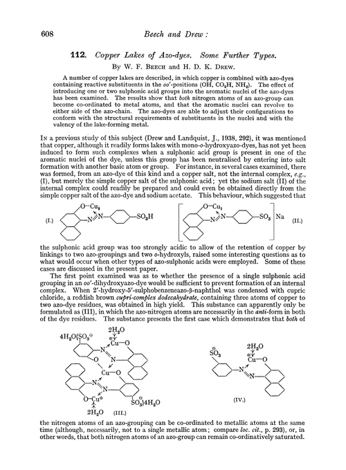 112. Copper lakes of azo-dyes. Some further types