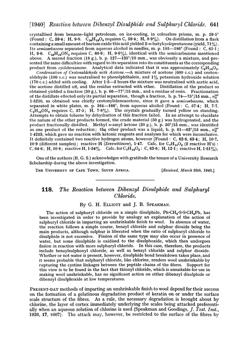 118. The reaction between dibenzyl disulphide and sulphuryl chloride