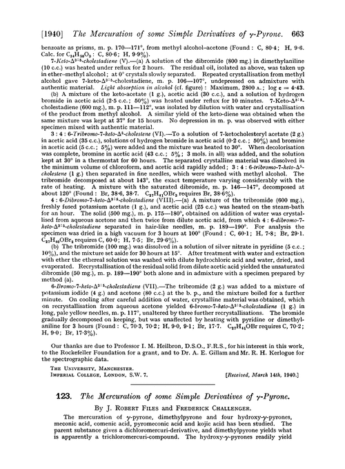 123. The mercuration of some simple derivatives of γ-pyrone