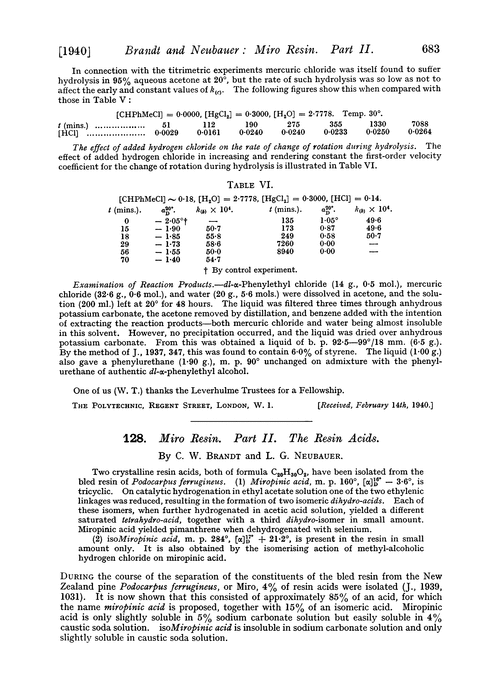 128. Miro resin. Part II. The resin acids