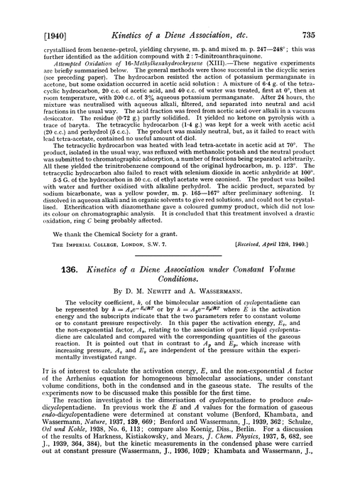 136. Kinetics of a diene association under constant volume conditions