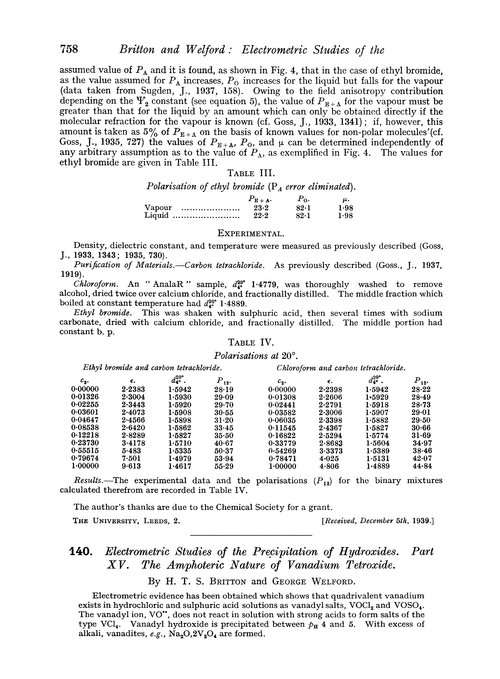 140. Electrometric studies of the precipitation of hydroxides. Part XV. The amphoteric nature of vanadium tetroxide