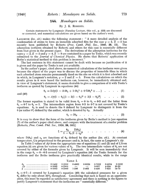 144. Monolayers on solids