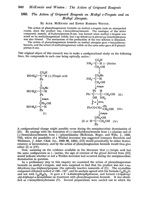 160. The action of Grignard reagents on methyl r-tropate and on methyl atropate
