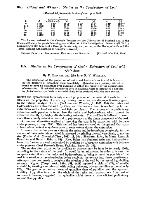 167. Studies in the composition of coal: extraction of coal with quinoline