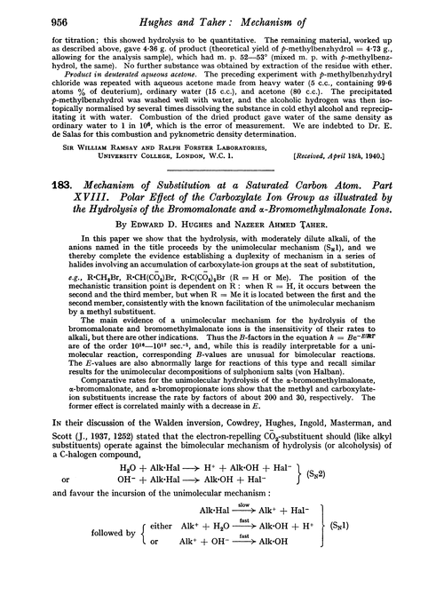 183. Mechanism of substitution at a saturated carbon atom. Part XVIII. Polar effect of the carboxylate ion group as illustrated by the hydrolysis of the bromomalonate and α-bromomethylmalonate ions