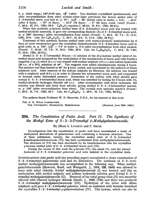 204. The constitution of pectic acid. Part II. The synthesis of the methyl ester of 2 : 3 : 5-trimethyl β-methylgalacturonoside