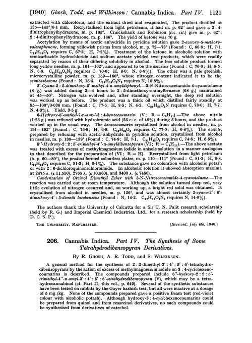 206. Cannabis indica. Part IV. The synthesis of some tetrahydrodibenzopyran derivatives