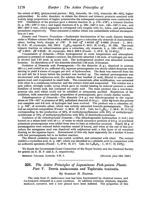 221. The active principles of leguminous fish-poison plants. Part V. Derris malaccensis and Tephrosia toxicaria