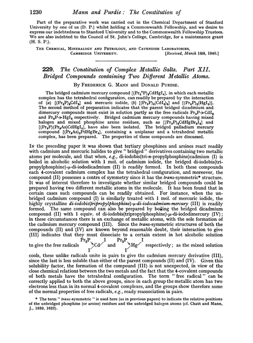 229. The constitution of complex metallic salts. Part XII. Bridged compounds containing two different metallic atoms