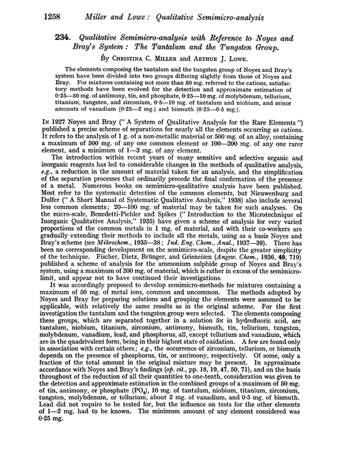 234. Qualitative semimicro-analysis with reference to Noyes and Bray's system : the tantalum and the tungsten group