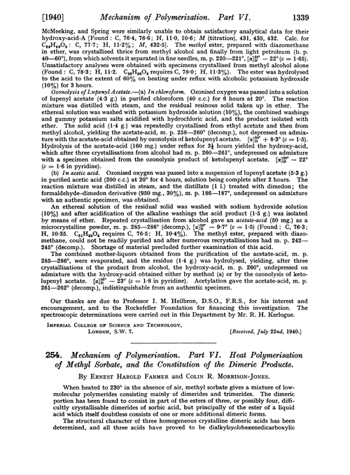 254. Mechanism of polymerisation. Part VI. Heat polymerisation of methyl sorbate, and the constitution of the dimeric products