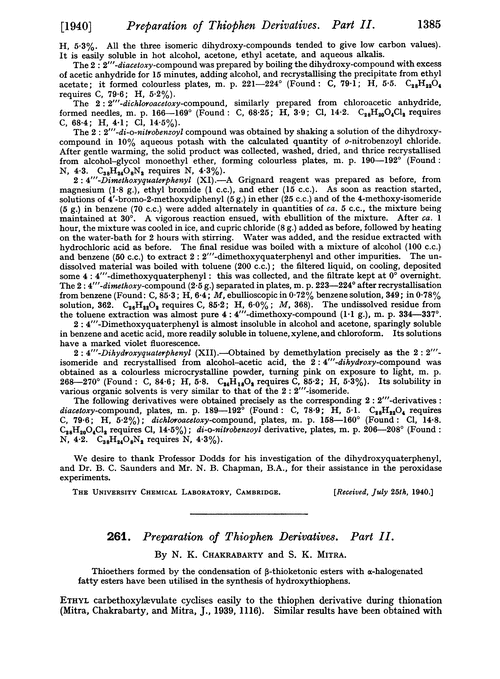 261. Preparation of thiophen derivatives. Part II