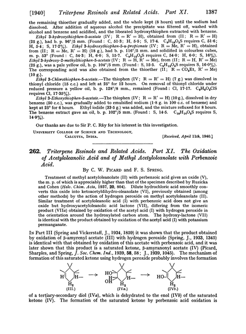 262. Triterpene resinols and related acids. Part XI. The oxidation of acetyloleanolic acid and of methyl acetyloleanolate with perbenzoic acid