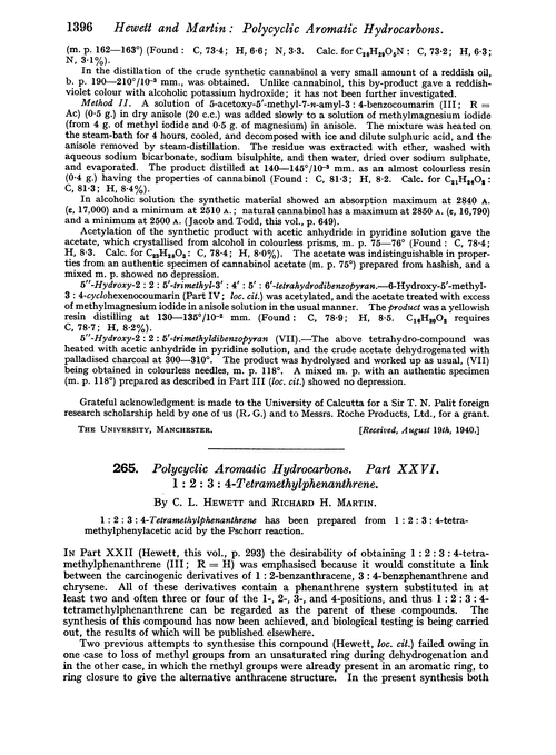 265. Polycyclic aromatic hydrocarbons. Part XXVI. 1 : 2 : 3 : 4-Tetramethylphenanthrene