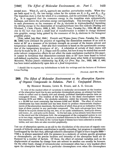 269. The effect of molecular environment on the absorption spectra of organic compounds in solution. Part I. Conjugated dienes