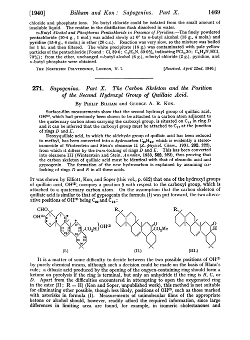 271. Sapogenins. Part X. The carbon skeleton and the position of the second hydroxyl group of quillaic acid