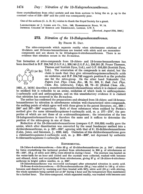 272. Nitration of the 13-halogenobenzanthrones