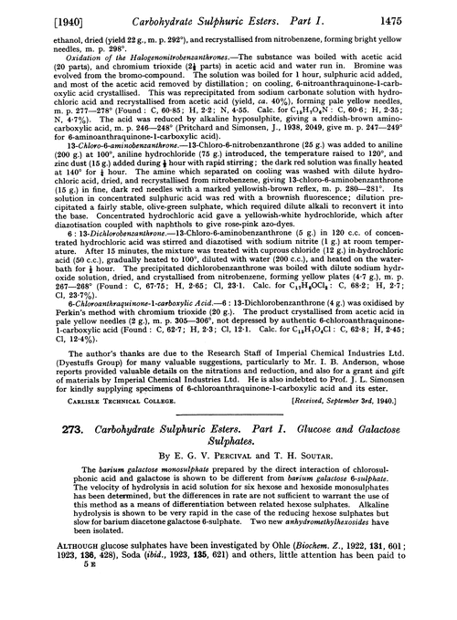 273. Carbohydrate sulphuric esters. Part I. Glucose and galactose sulphates