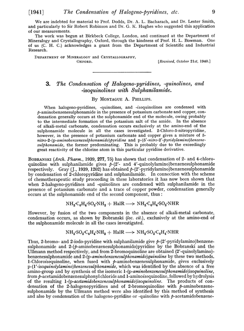 3. The condensation of halogeno-pyridines, -quinolines, and -isoquinolines with sulphanilamide