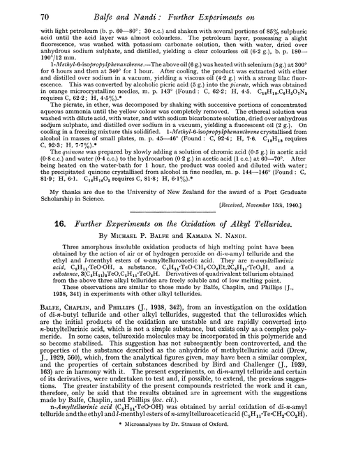 16. Further experiments on the oxidation of alkyl tellurides