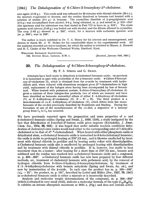 20. The dehalogenation of 6-chloro-3-benzoyloxy-Δ4-cholestene