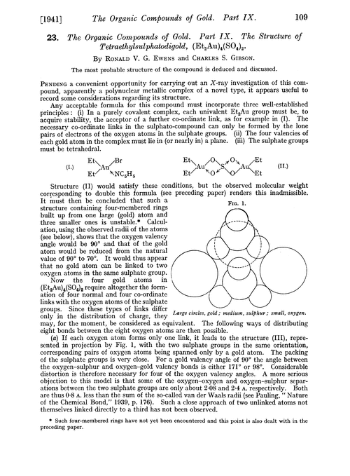 23. The organic compounds of gold. Part IX. The structure of tetraethylsulphatodigold, (Et2Au)4(SO4)2