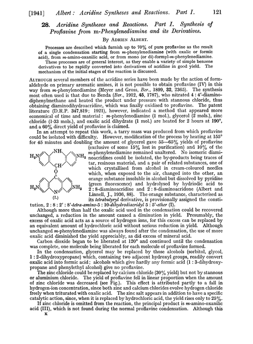28. Acridine syntheses and reactions. Part I. Synthesis of proflavine from m-phenylenediamine and its derivatives