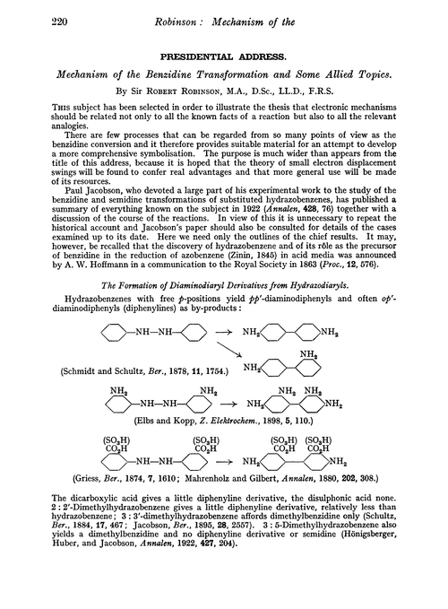 Presidential address. Mechanism of the benzidine transformation and some allied topics