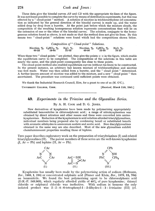 49. Experiments in the triazine and the glyoxaline series