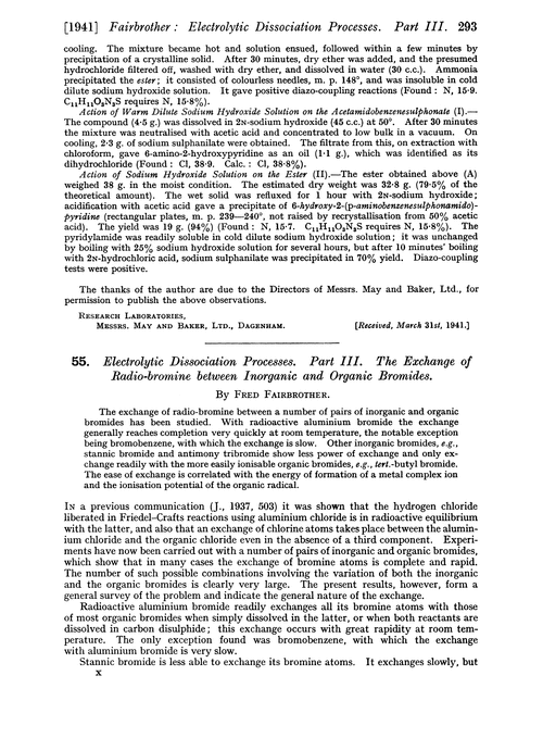 55. Electrolytic dissociation processes. Part III. The exchange of radio-bromine between inorganic and organic bromides