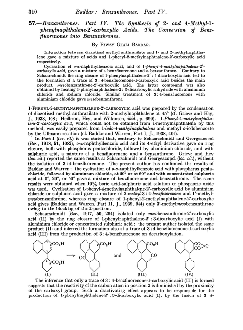 57.—Benzanthrones. Part IV. The synthesis of 2- and 4-methyl-1-phenylnaphthalene-2′-carboxylic acids. The conversion of benzfluorenones into benzanthrones