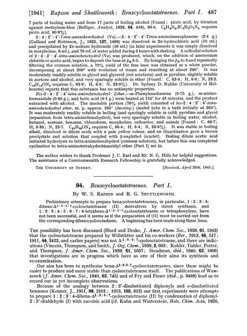 84. Benzcyclooctatetraenes. Part I