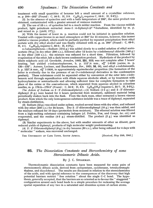 85. The dissociation constants and stereochemistry of some stereoisomeric dibasic acids