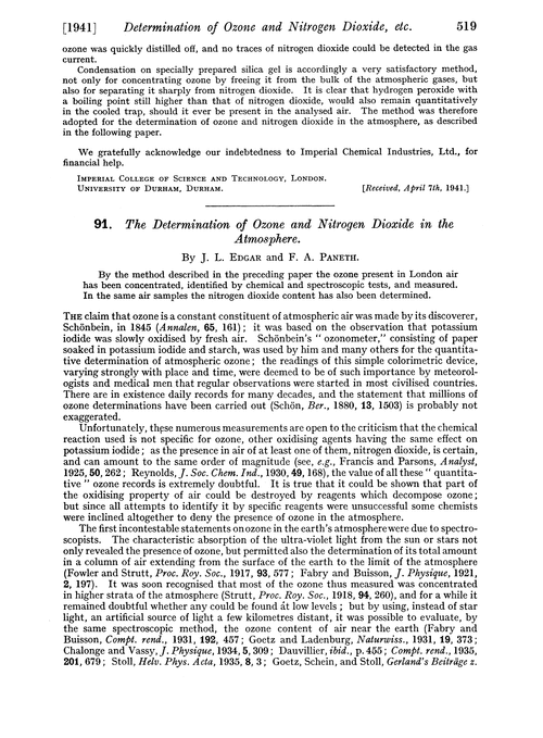 91. The determination of ozone and nitrogen dioxide in the atmosphere