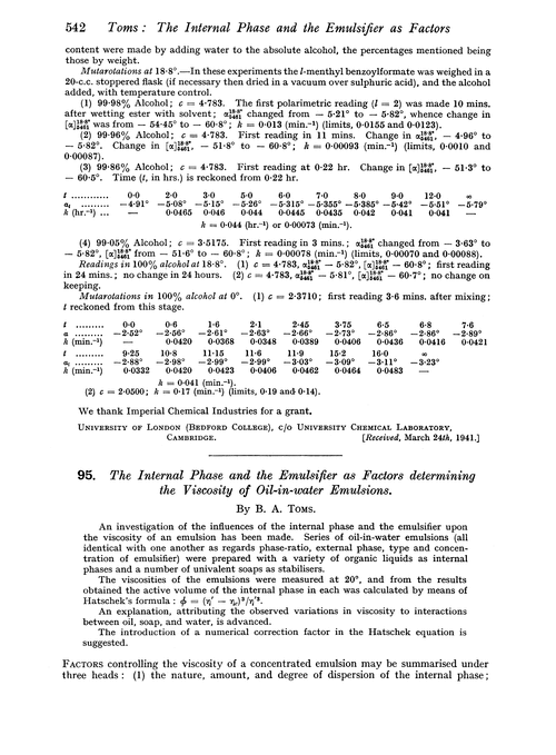 95. The internal phase and the emulsifier as factors determining the viscosity of oil-in-water emulsions