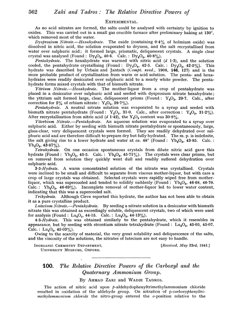 100. The relative directive powers of the carboxyl and the quaternary ammonium group