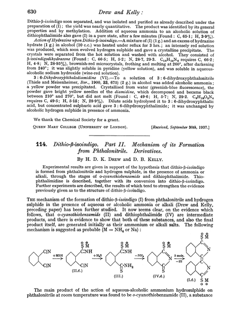 114. Dithio-β-isoindigo. Part II. Mechanism of its formation from phthalonitrile. Derivatives