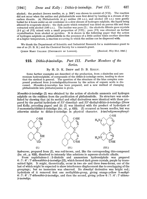 115. Dithio-β-isoindigo. Part III. Further members of the series