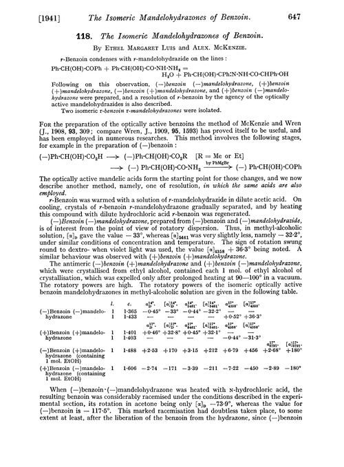 118. The isomeric mandelohydrazones of benzoin