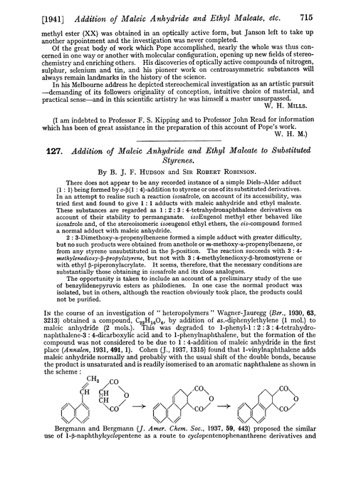 127. Addition of maleic anhydride and ethyl maleate to substituted styrenes