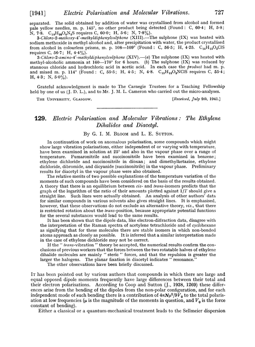 129. Electric polarisation and molecular vibrations: the ethylene dihalides and diacetyl