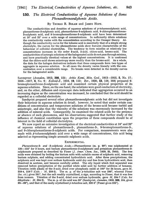 150. The electrical conductivities of aqueous solutions of some phenanthrenesulphonic acids