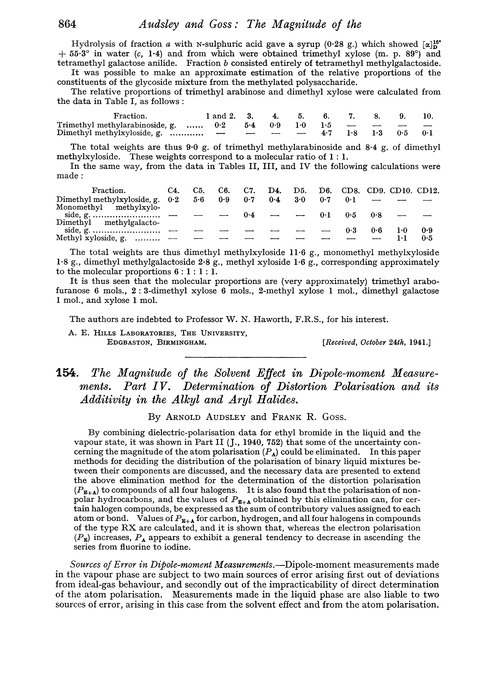 154. The magnitude of the solvent effect in dipole-moment measurements. Part IV. Determination of distortion polarisation and its additivity in the alkyl and aryl halides